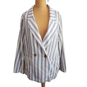 Preowned with Tags Forever 21 Womens Blue and White Nonstructured Blazer Size 3x